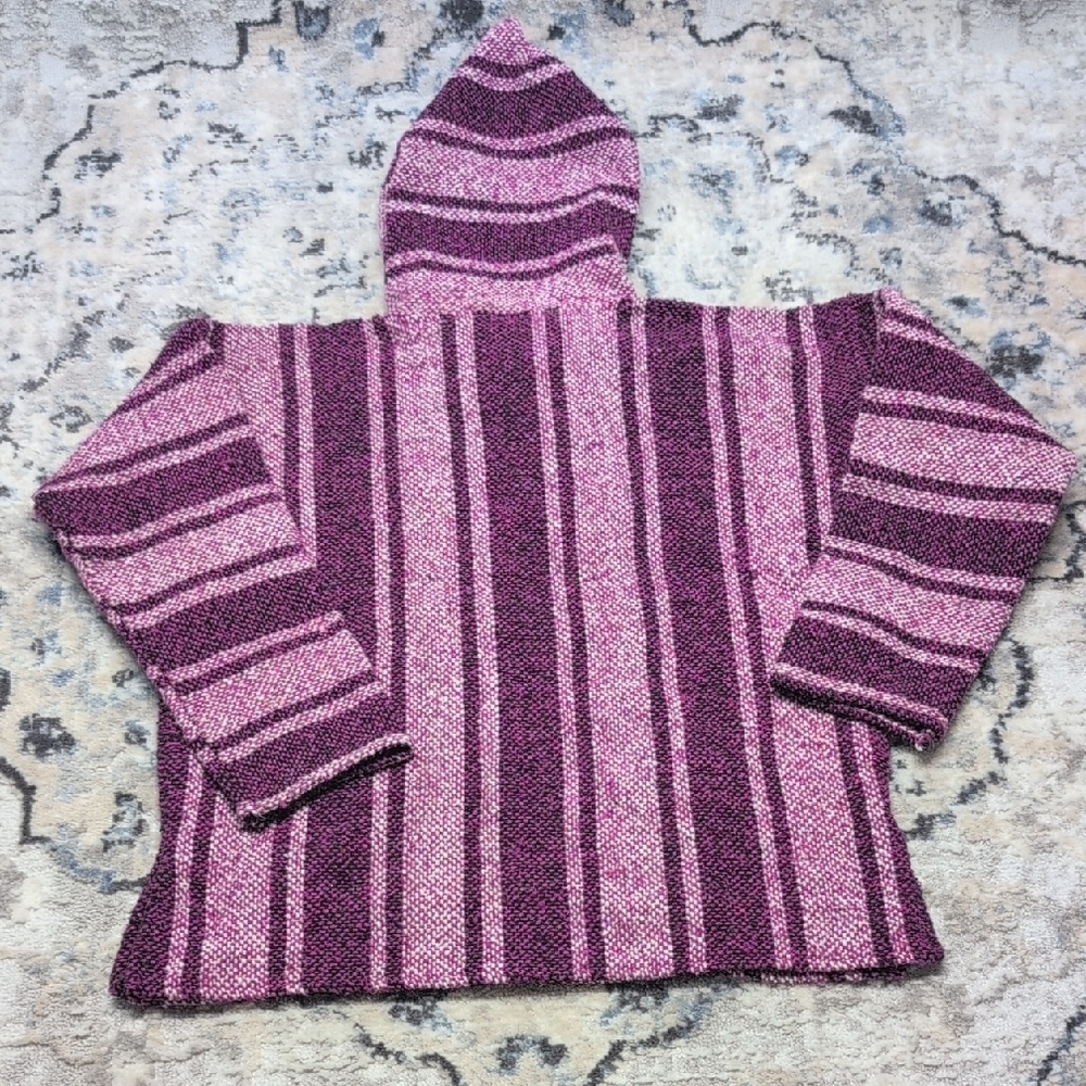Salttex Baja Hoodie M Purple Pink Striped Mexican Drug Rug Poncho - Picture 5 of 7